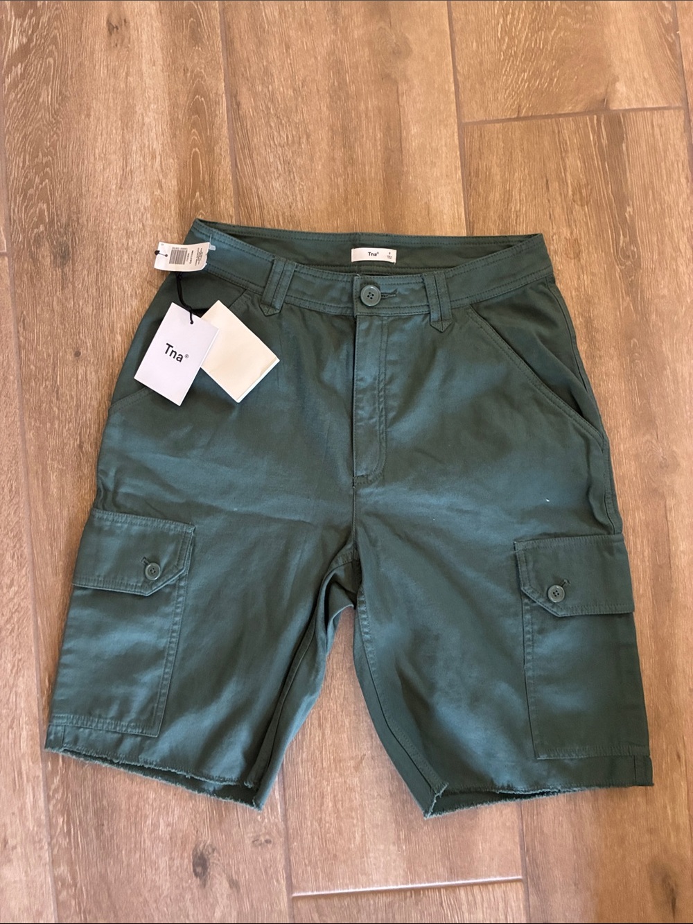 TNA Dark Spruce Green Women's Cargo Shorts with Button Flap Pockets